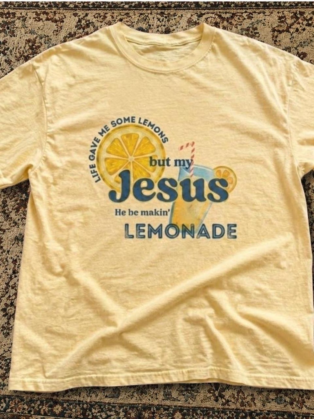 Gildan Yellow Graphic 'But My Jesus He Be Makin' Lemonade' Tee